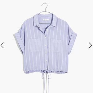 Madewell Linen-Blend Button-Up Drawstring Shirt in Stripe-Play